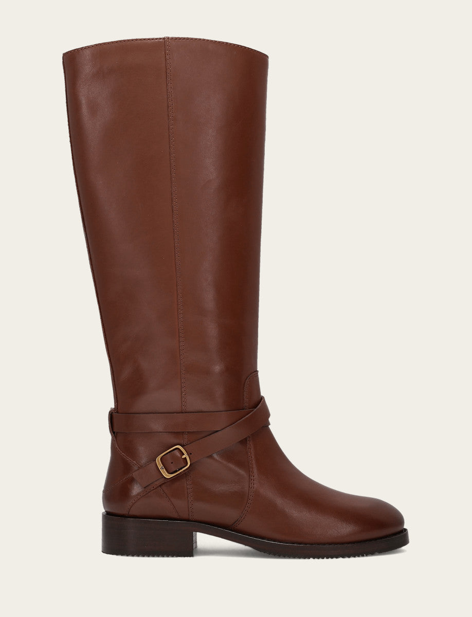 Frye Women's Walnut Melissa Belted Riding Wide Calf Boot Walnut