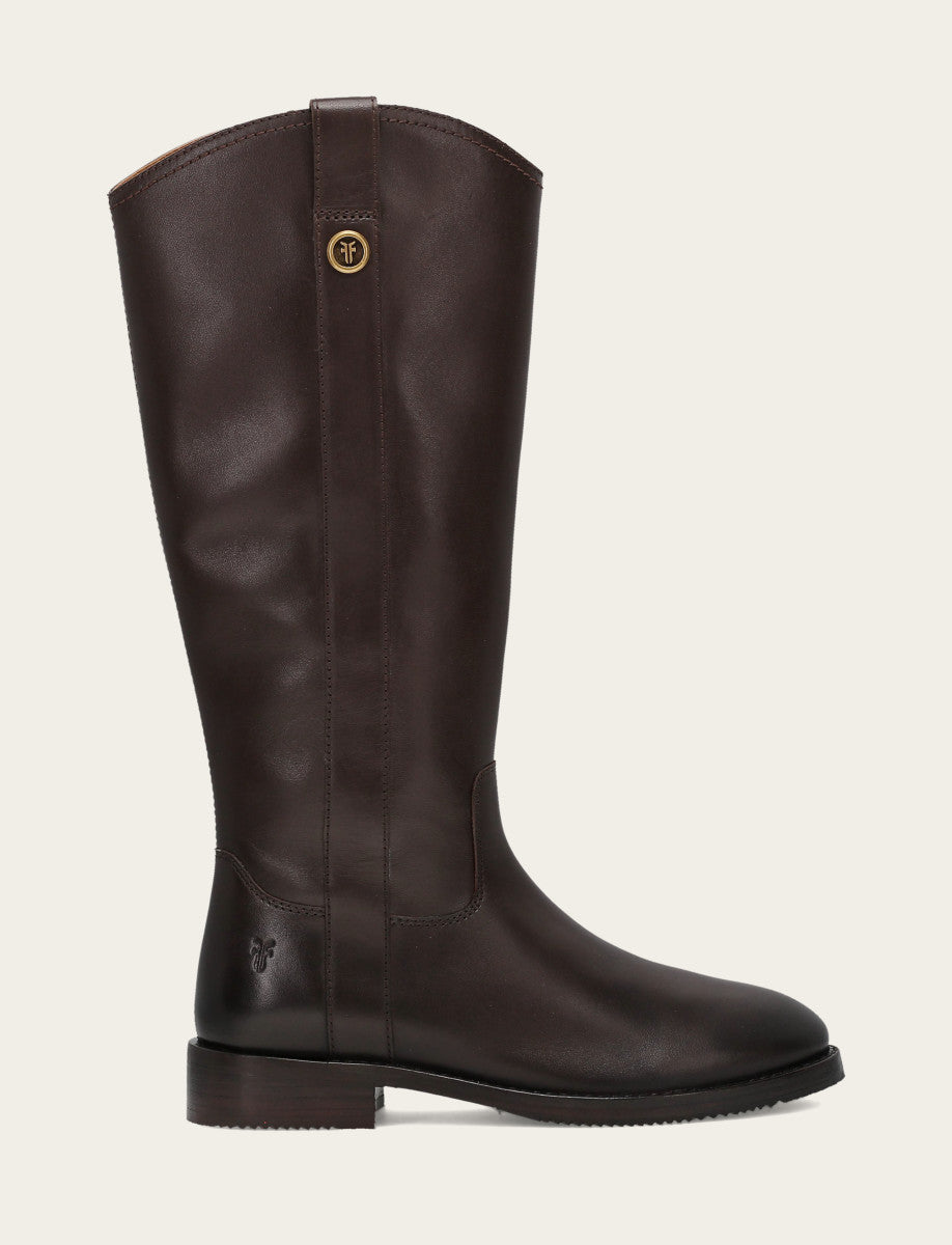 Frye Women's Dark Brown Melissa Button Tall Inside Zip Wide Calf Boot Dark Brown