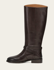 Frye Women's Dark Brown Melissa Belted Riding Wide Calf Boot Dark Brown