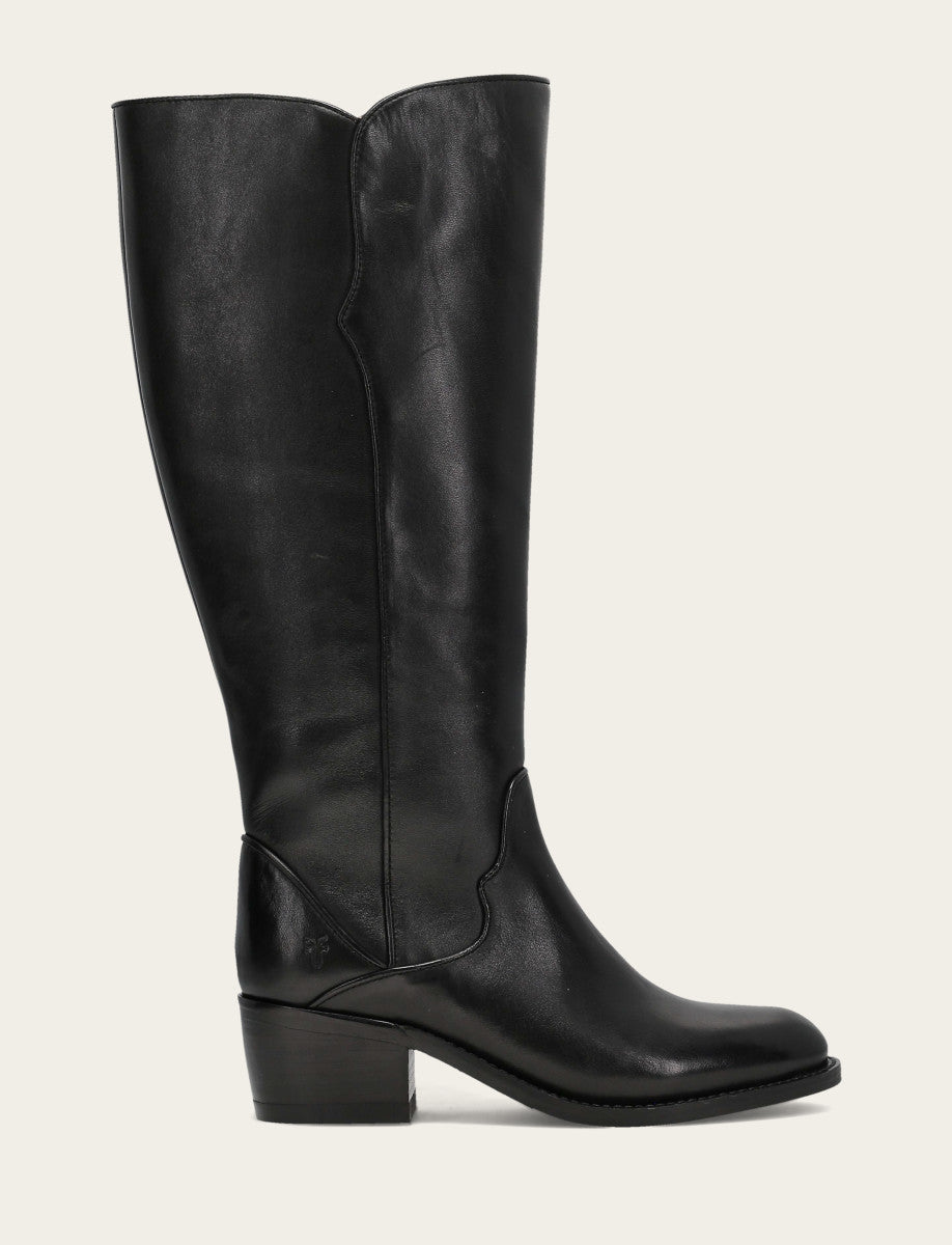 Frye Women's Black Carson 2 Piping Tall Wide Calf Boot Black