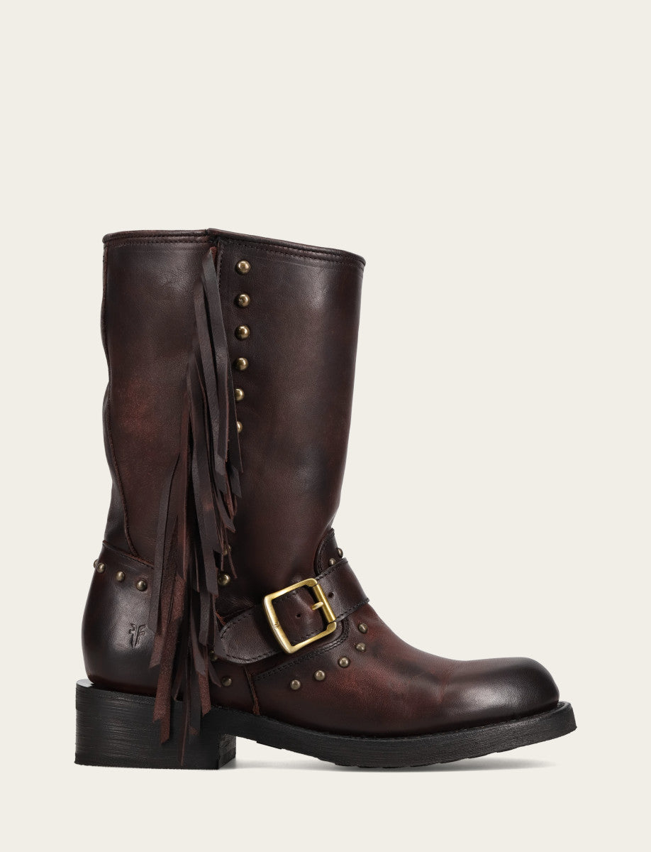 Frye Women's Cherry Lacquer Viv Fringe Engineer Boot Cherry Lacquer