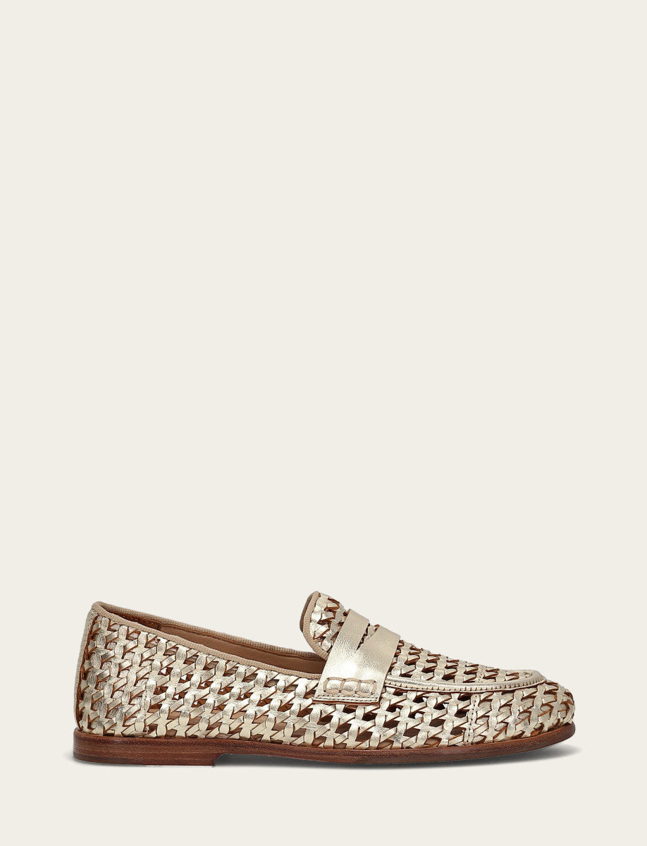 Frye Faith Woven Loafer Gold