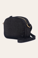 Frye Melissa Black Sueded Croco Camera Black