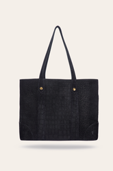 Frye Melissa Sueded Croco Shopper in Black Black