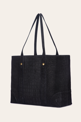 Frye Melissa Sueded Croco Shopper in Black Black