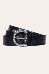 Frye Women’s Black Snake 25mm Horseshoe Buckle Belt With Python Black Snake