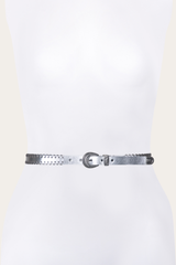 Frye 20mm Silver Leather Belt With 3-Piece Buckle Set Silver