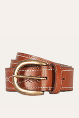 Frye 40mm Tan Belt With 2-Tone Stitch Tan