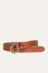 Frye 40mm Tan Belt With 2-Tone Stitch Tan
