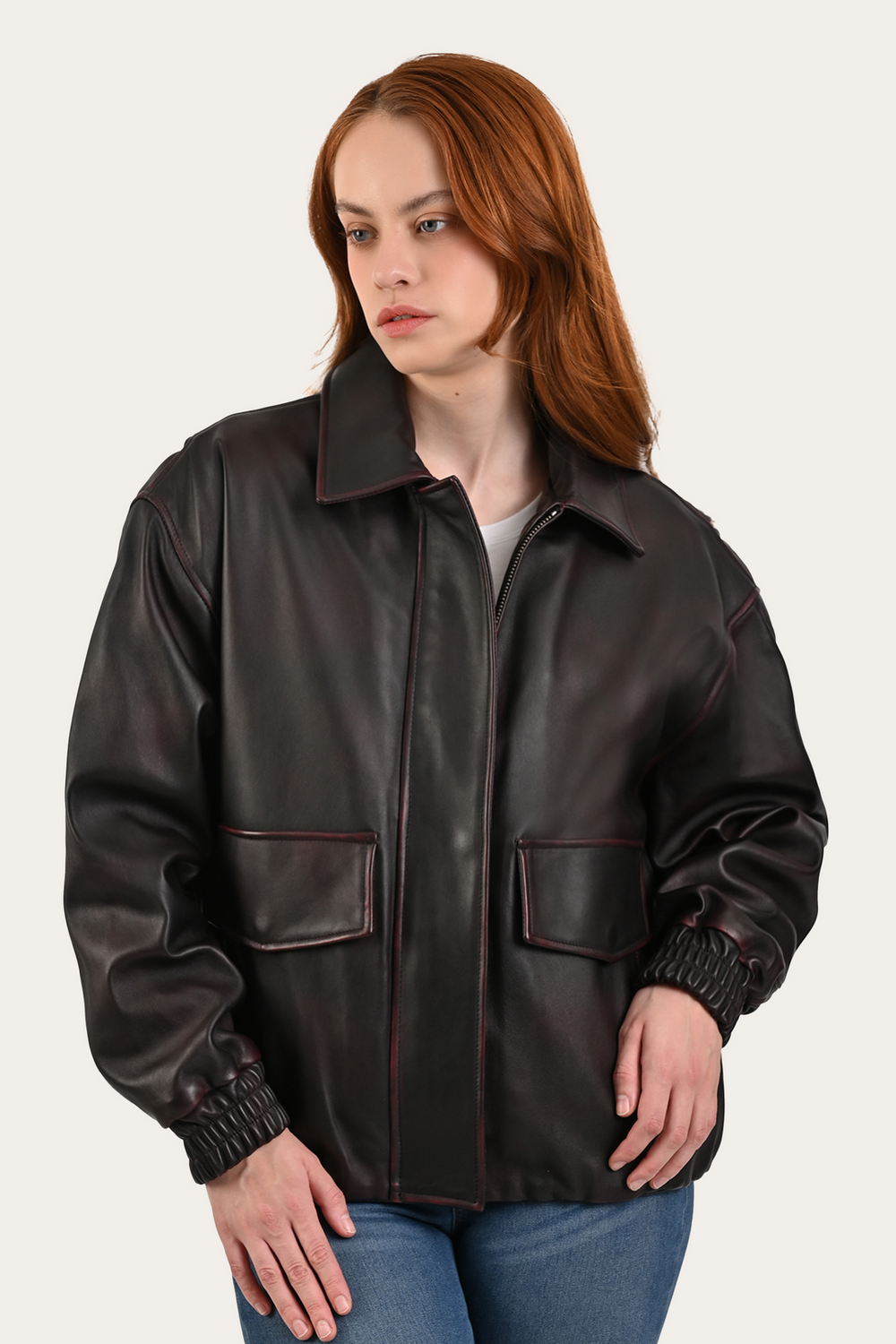 Frye Black Cherry Harper Oversized Bomber Black Cherry