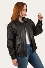 Frye Black Cherry Harper Oversized Bomber Black Cherry