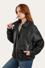 Frye Black Harper Oversized Bomber Black