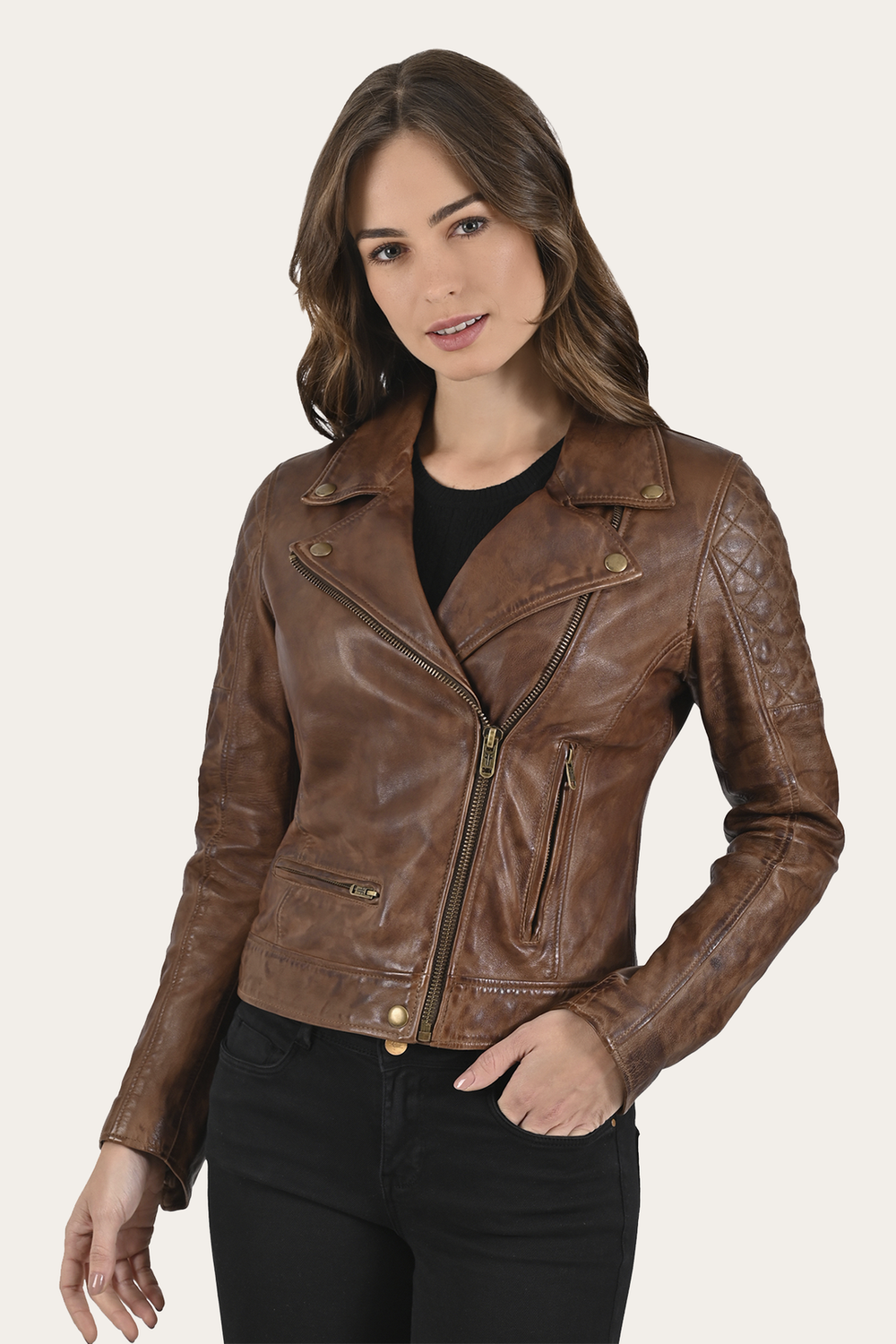 Frye Cordially Modern Biker Jacket Moka Tobacco