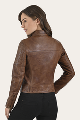 Frye Cordially Modern Biker Jacket Moka Tobacco