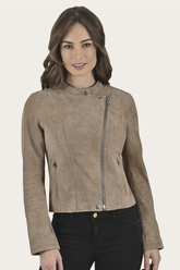 Frye Women’s Taupe Jace Hybrid Biker Racer Suede Jacket Taupe