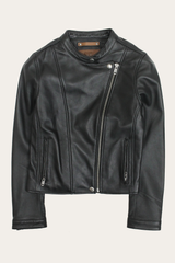 Frye Women’s Black Heathe Leather Racer Jacket Black