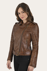 Frye Women’s Tobacco Linc Biker Leather Jacket Tobacco