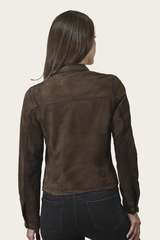Frye Women’s Dark Brown Cassidy Aged Lamb Leather Biker Jacket Dark Brown