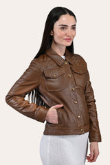 Frye Women’s Medium Brown Callum Trucker Leather Jacket Medium Brown