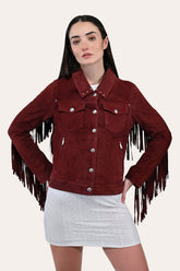 Frye Women’s Oxblood Nash Trucker Suede Jacket Oxblood