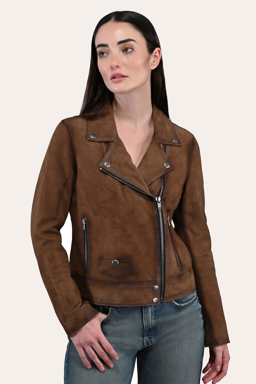 Frye Women’s Dark Taupe Oakley Vintage Suede Biker Jacket Dark taupe