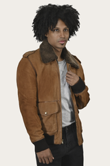 Frye Men’s Middle Brown Jethro Shearling Flight Suede Jacket Middle Brown