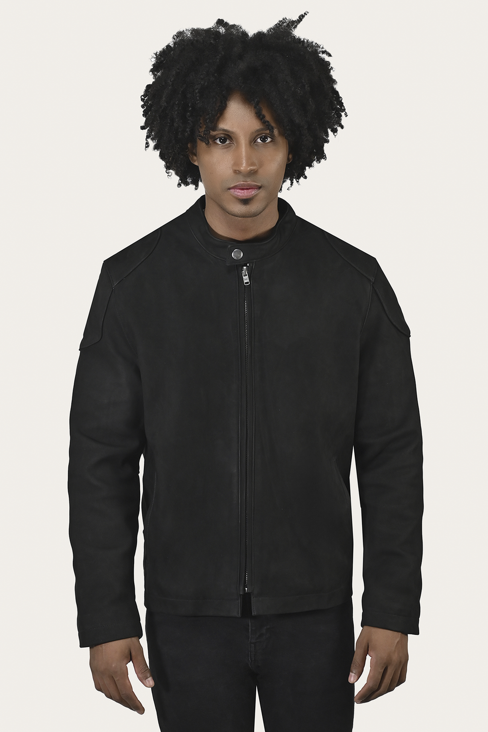 Frye Men’s Black Gannon Lamb Leather Racer Jacket Black