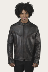 Frye Men’s Cognac Black Huck Cowhide Racer Leather Jacket Cognac Black
