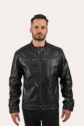 Frye Men’s Black Pioneer Racer Leather Jacket Black