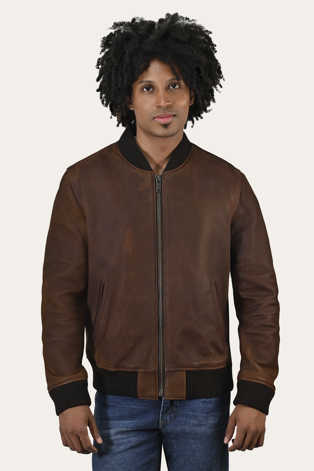 Frye Men’s Cognac Clay Leather Bomber Jacket Cognac