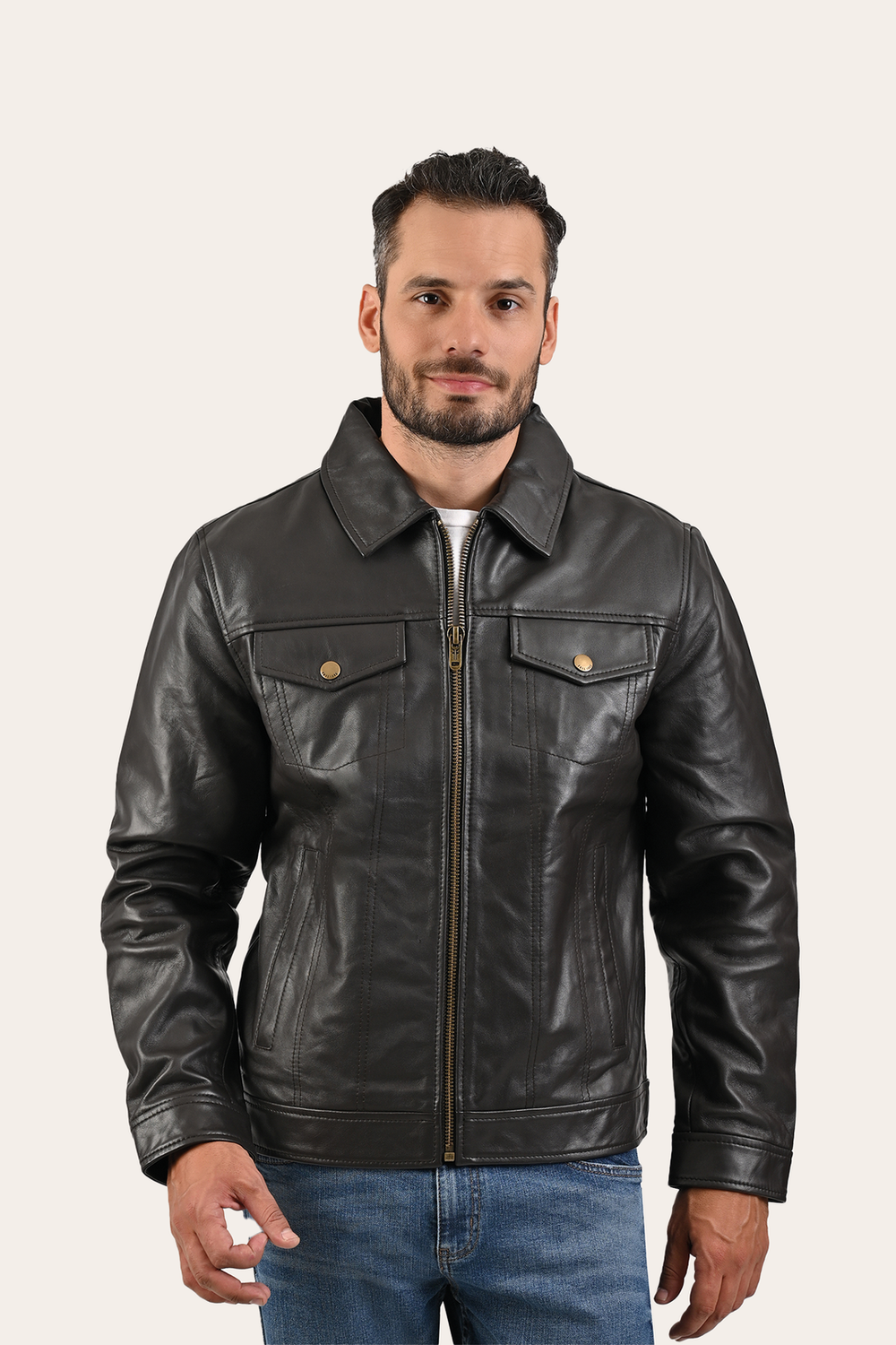 Frye Men’s Dark Brown Kentucky Trucker Leather Jacket Dark Brown