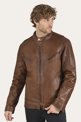 Frye Men’s Tobacco Huck Cowhide Racer Leather Jacket Tobacco