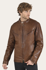 Frye Men’s Tobacco Huck Cowhide Racer Leather Jacket Tobacco