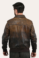 Frye Men’s Brown Beige Nebraska Bomber Leather Jacket Brown/Beige