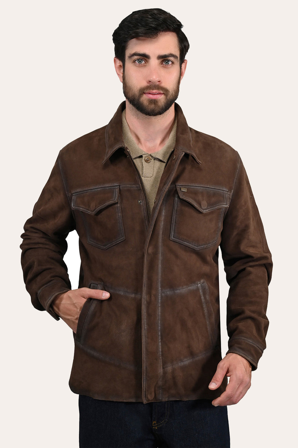 Frye Men’s Dark Brown Brody Suede Shacket Dark brown