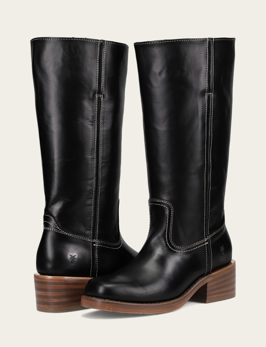 Frye Women's Campus 14L Jet Black Wide Calf Boots Jet Black