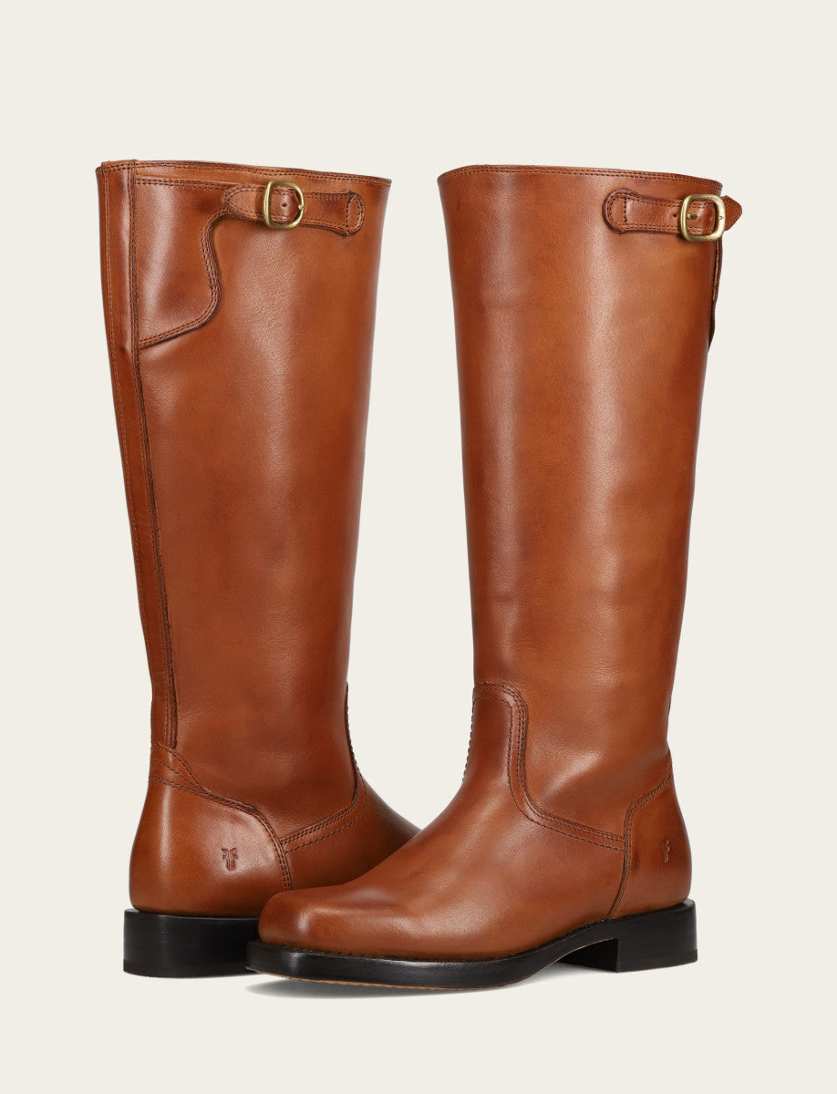 Frye Women's Cognac Campus Low Heel Tall Riding Wide Calf Boot Cognac