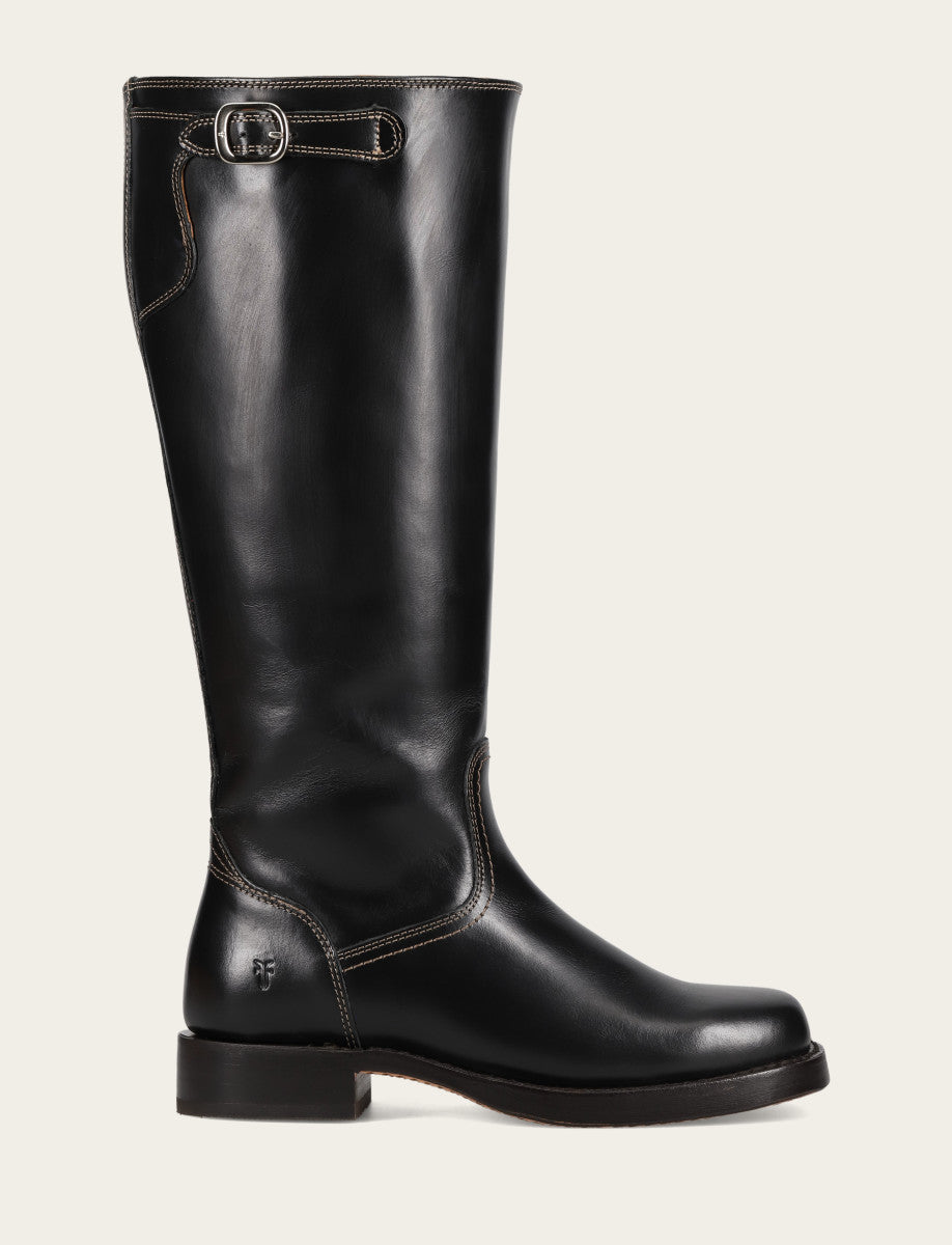 Frye Women's Black Campus Low Heel Tall Riding Wide Calf Boot Black