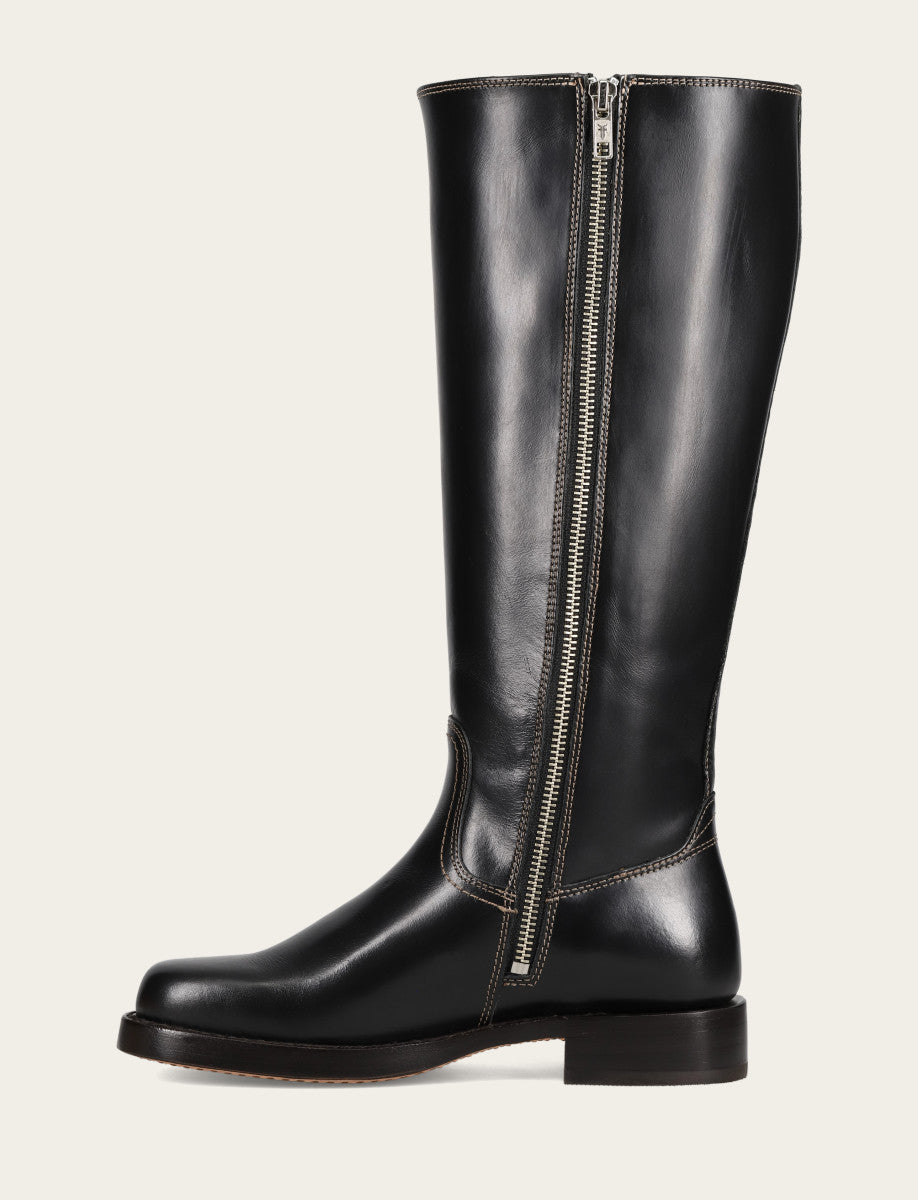 Frye Women's Black Campus Low Heel Tall Riding Wide Calf Boot Black