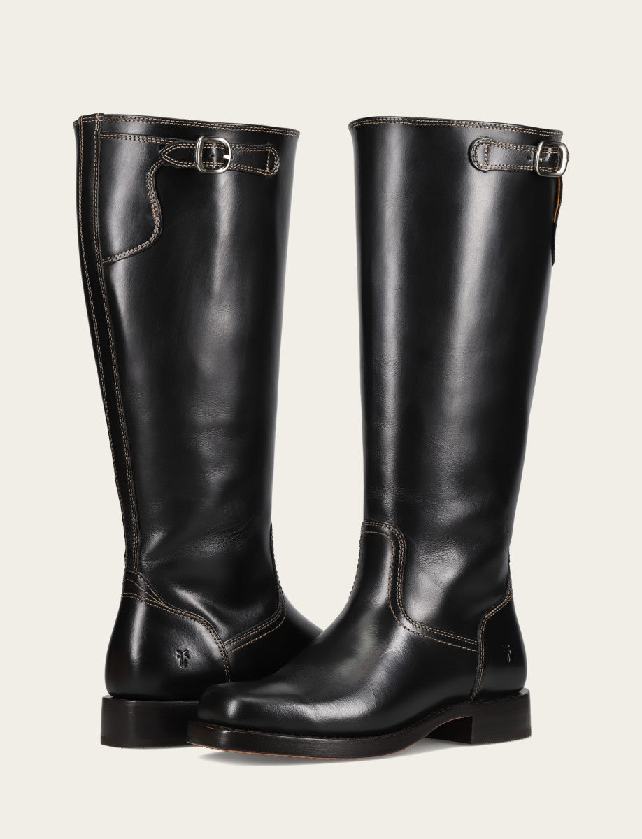 Frye Women's Black Campus Low Heel Tall Riding Wide Calf Boot Black