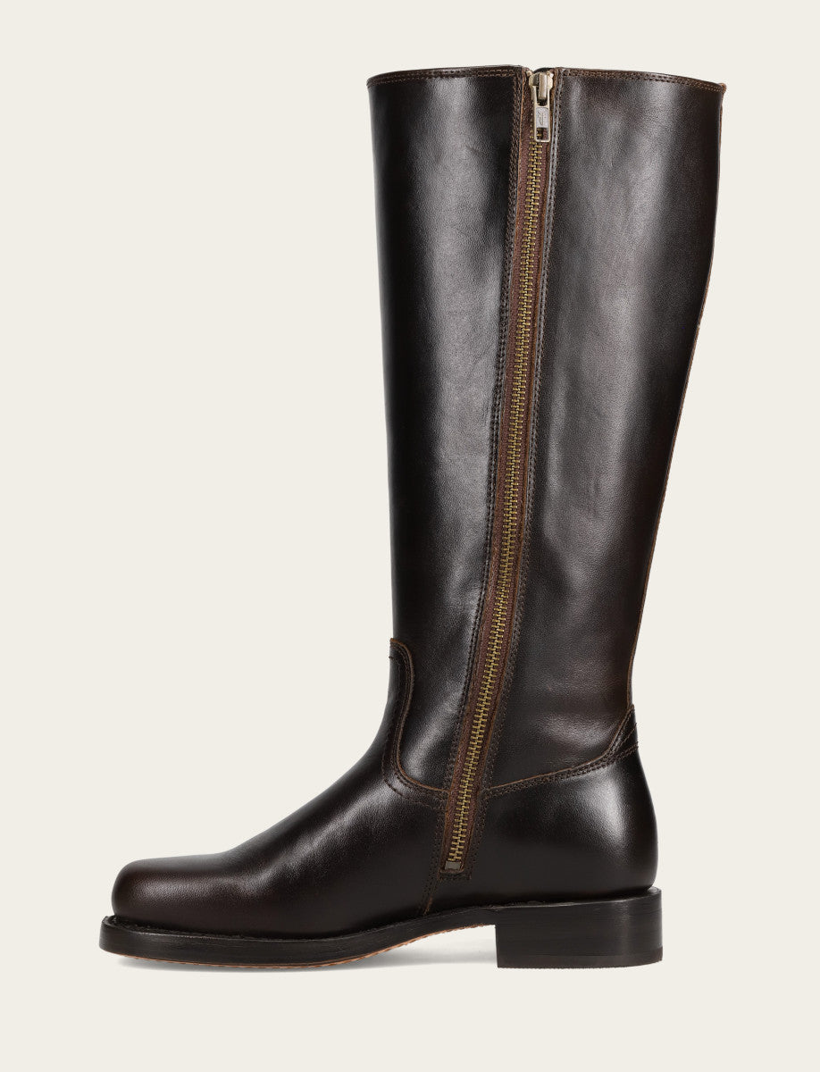 Frye Women's Bourbon Campus Low Heel Tall Riding Wide Calf Boot Bourbon