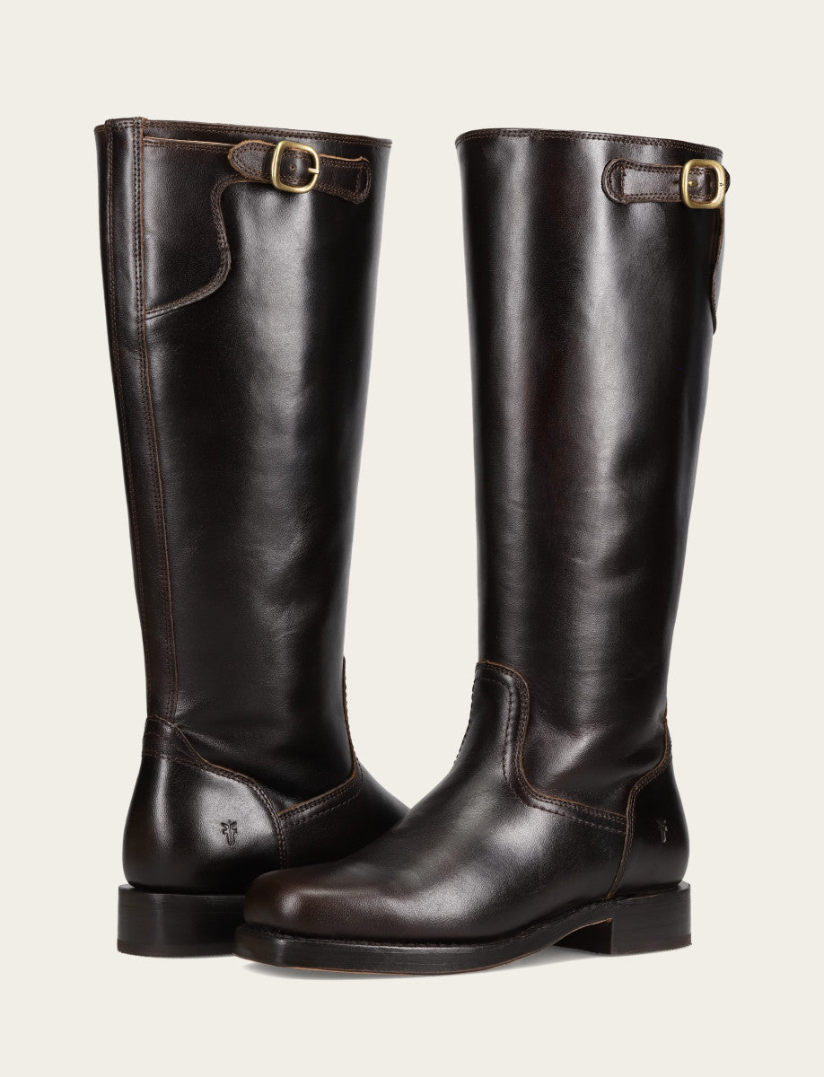 Frye Women's Bourbon Campus Low Heel Tall Riding Wide Calf Boot Bourbon