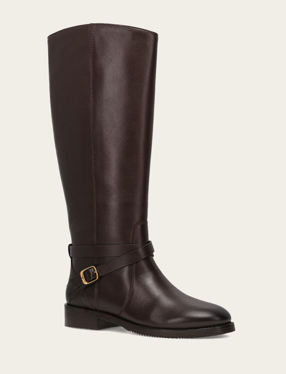 Frye Women's Dark Brown Melissa Belted Riding Boot Dark Brown