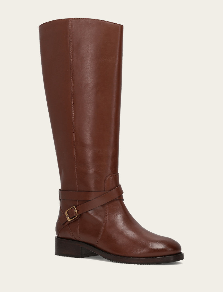 Frye Women's Walnut Melissa Belted Riding Wide Calf Boot Walnut