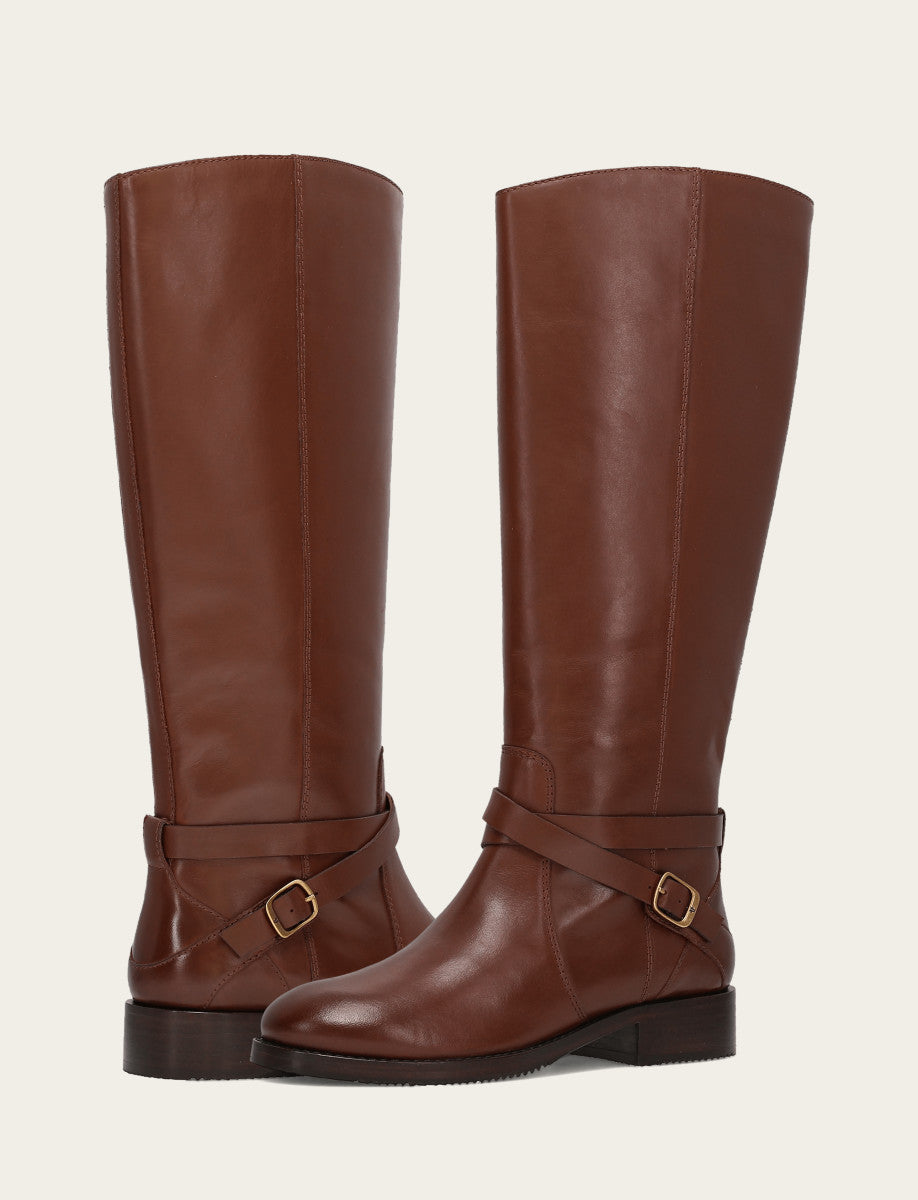 Frye Women's Walnut Melissa Belted Riding Wide Calf Boot Walnut