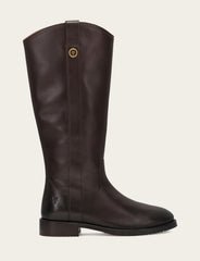 Frye Women's Dark Brown Melissa Button Tall Inside Zip Wide Calf Boot Dark Brown