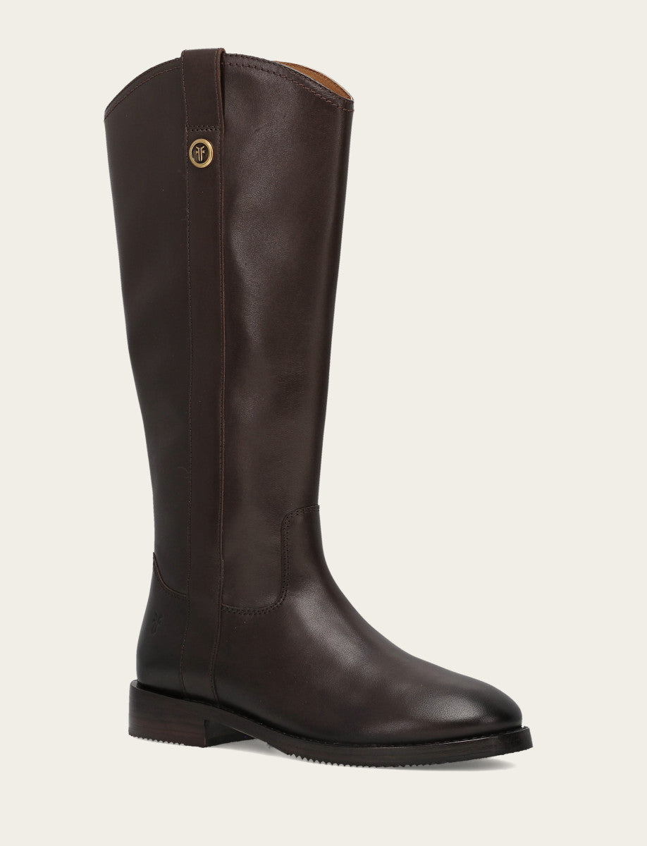 Frye Women's Dark Brown Melissa Button Tall Inside Zip Wide Calf Boot Dark Brown