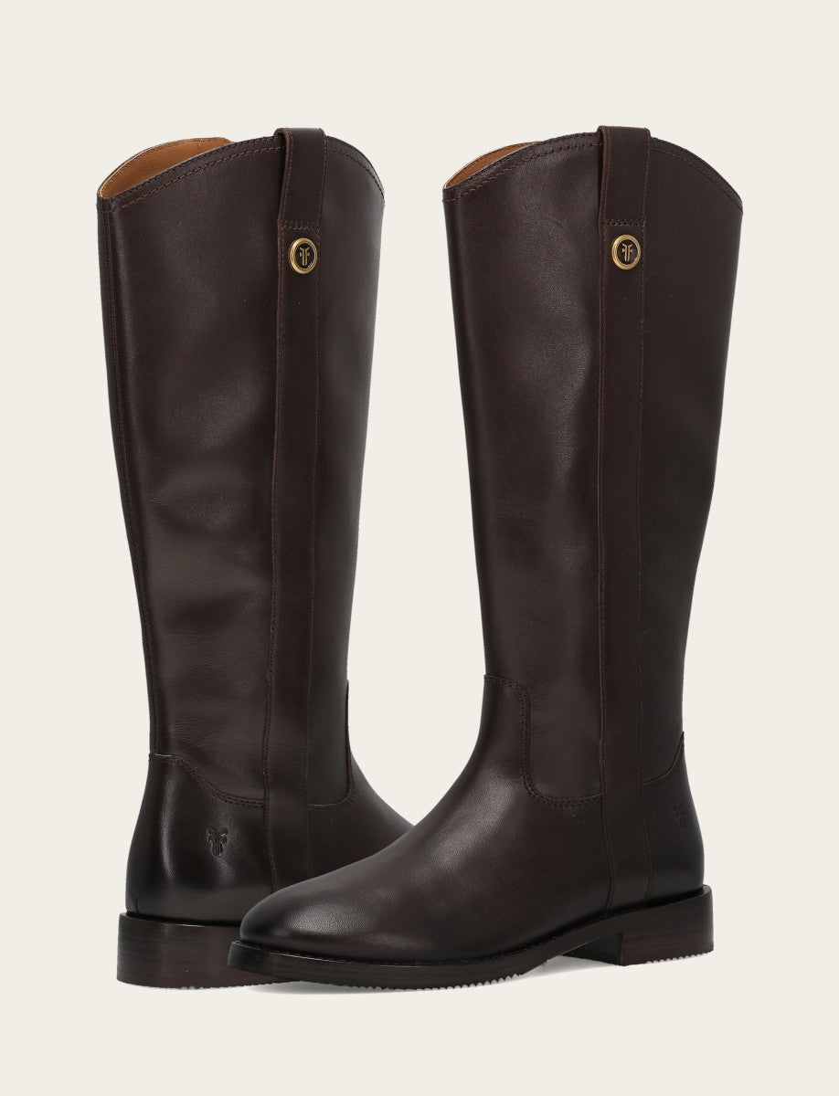 Frye Women's Dark Brown Melissa Button Tall Inside Zip Wide Calf Boot Dark Brown