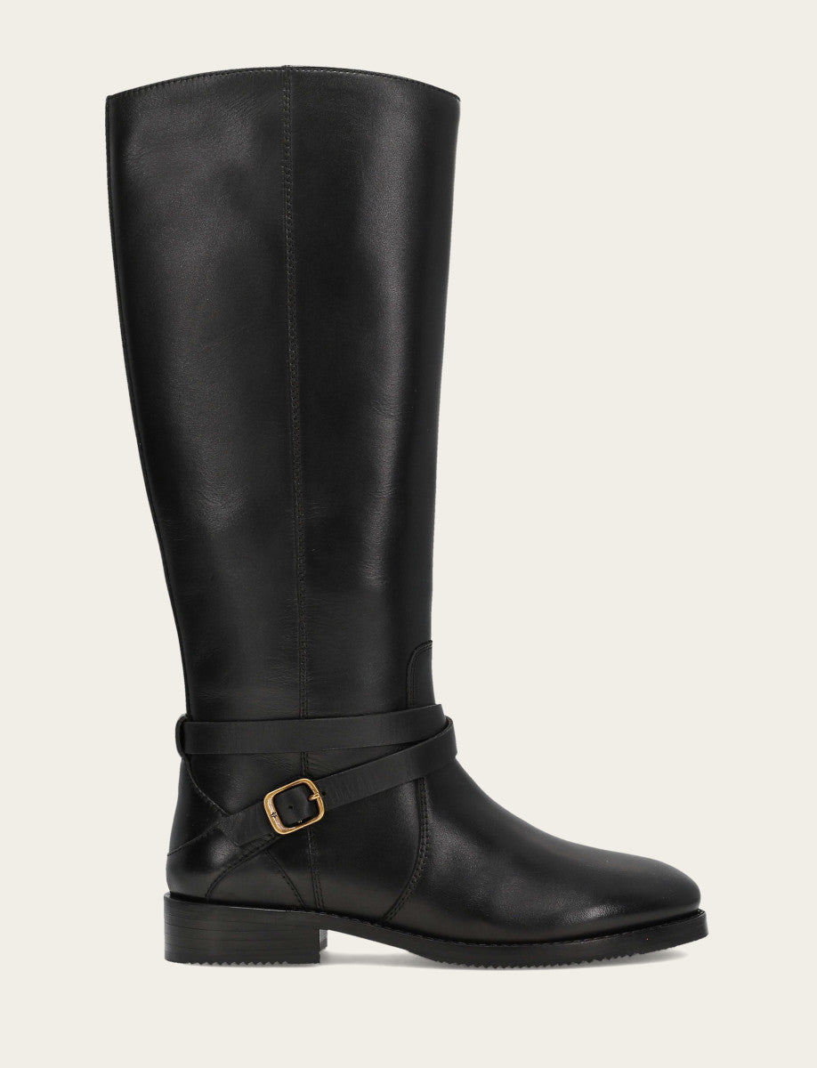 Frye Women's Black Melissa Belted Riding Wide Calf Boot Black