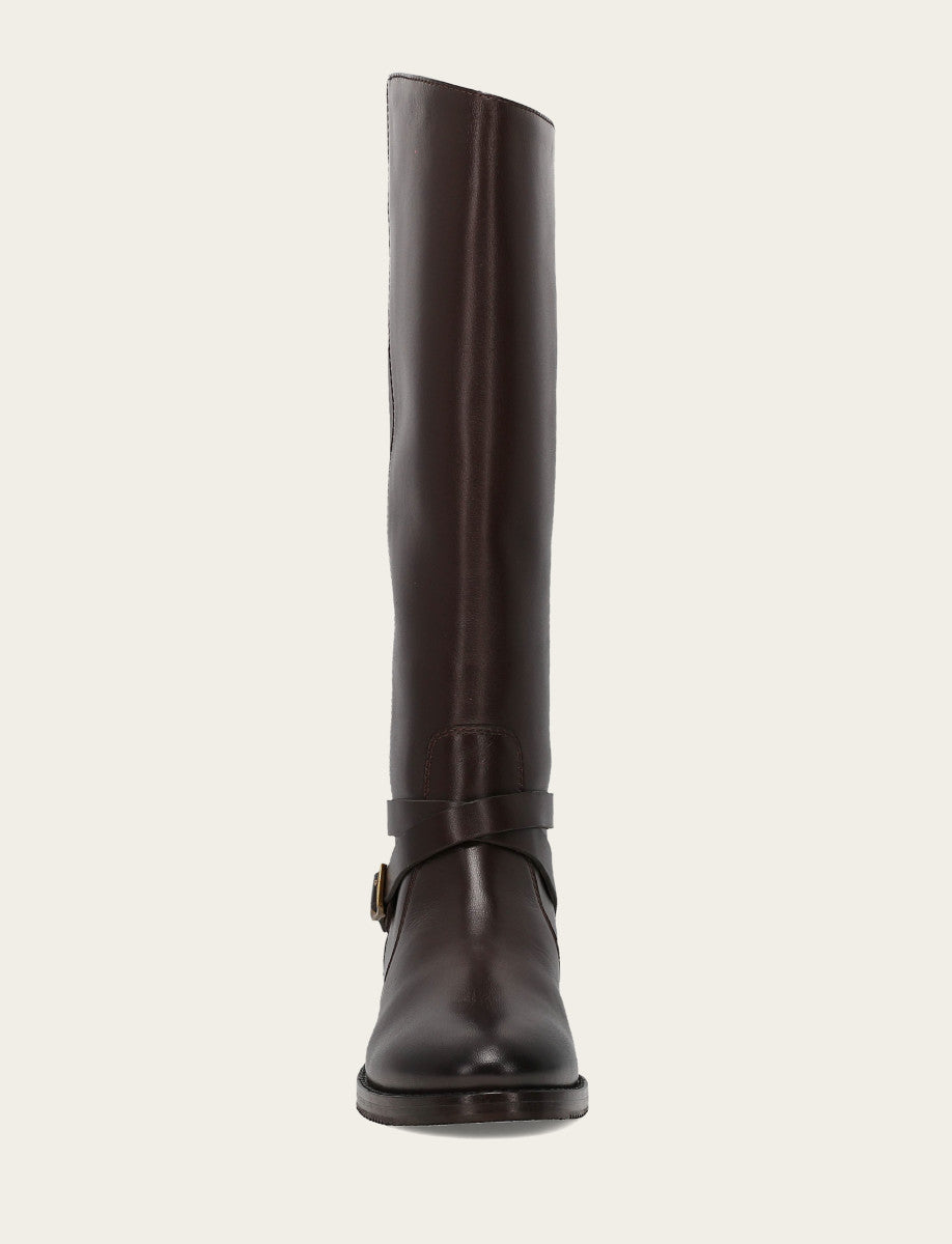 Frye Women's Dark Brown Melissa Belted Riding Wide Calf Boot Dark Brown